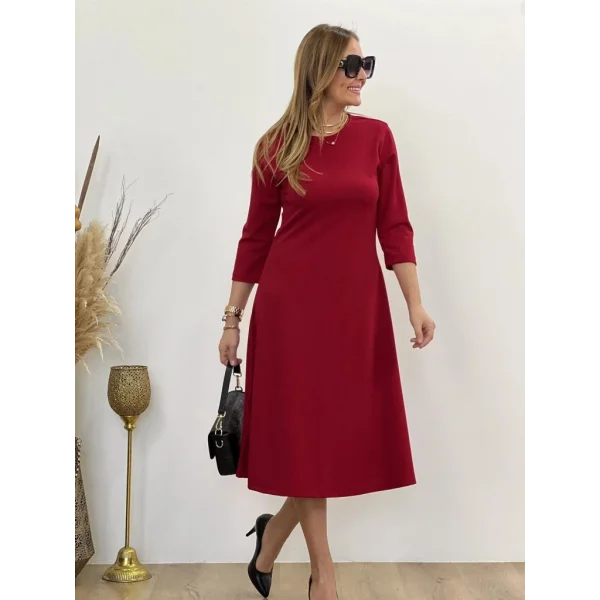 Kadın Uzun Kollu Bisiklet Yaka Midi Ithal Krep Elbise