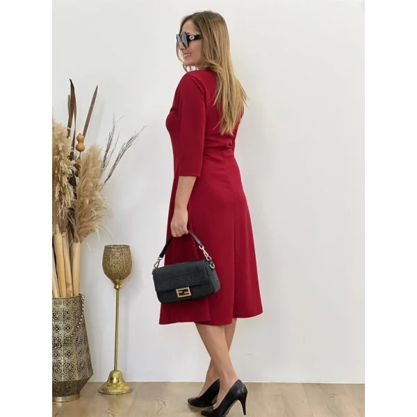 Kadın Uzun Kollu Bisiklet Yaka Midi Ithal Krep Elbise