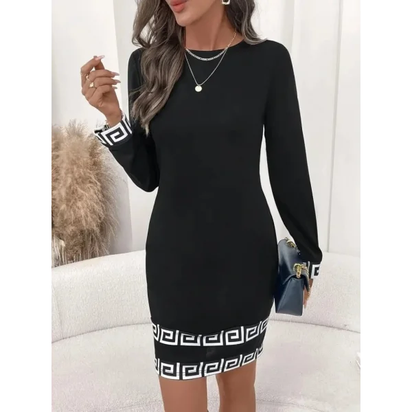 Kadın Uzun Kollu Bisiklet Yaka Mini Ithal Krep Elbise