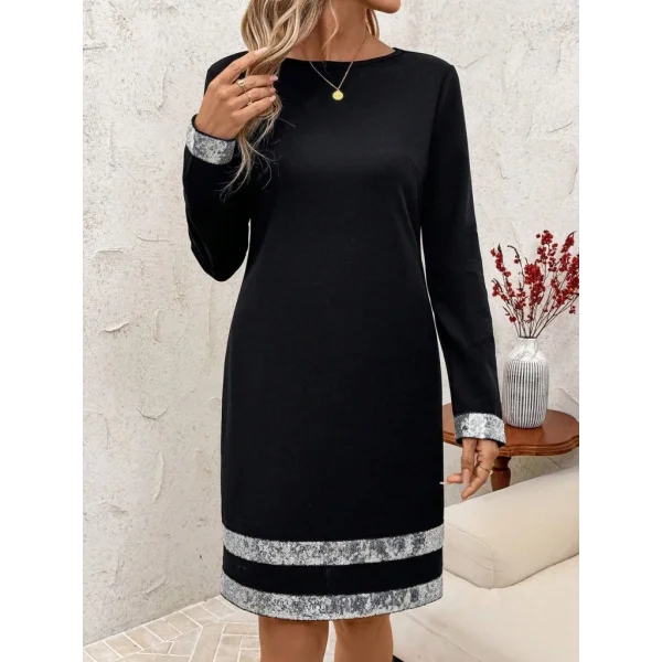 Kadın Uzun Kollu Bisiklet Yaka Mini Ithal Krep Elbise