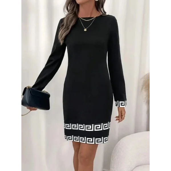 Kadın Uzun Kollu Bisiklet Yaka Mini Ithal Krep Elbise