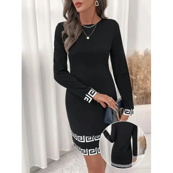 Kadın Uzun Kollu Bisiklet Yaka Mini Ithal Krep Elbise