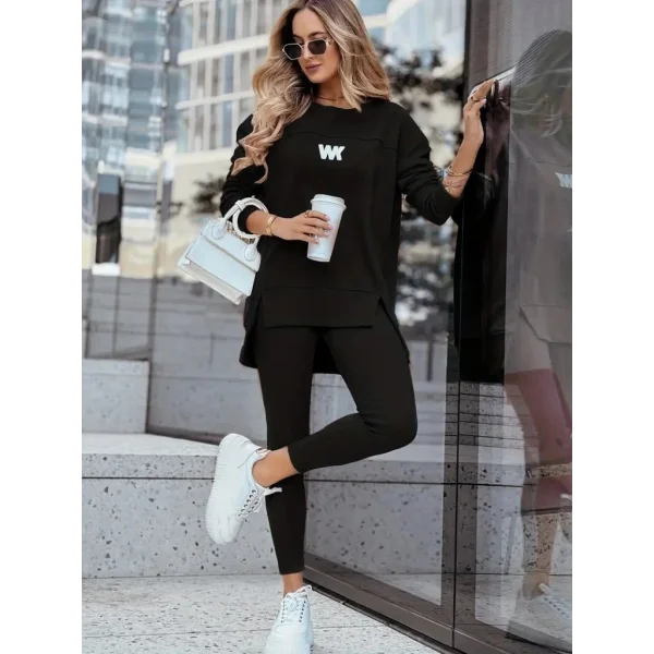 Kadın Uzun Kollu Bisiklet Yaka Nervurlu Viskon Iki Iplik Ve Tayt Pantolon Ikili Takım