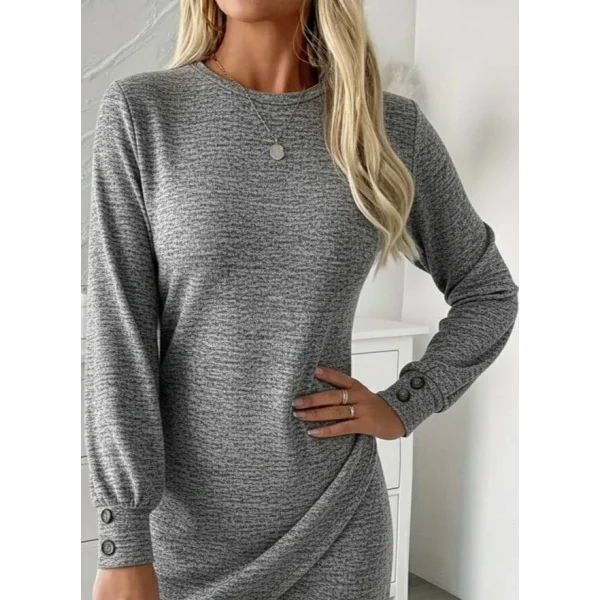 Kadın Uzun Kollu Bisiklet Yaka önden Asimetrik Kesim Detaylı Mini Yumoş Elbise