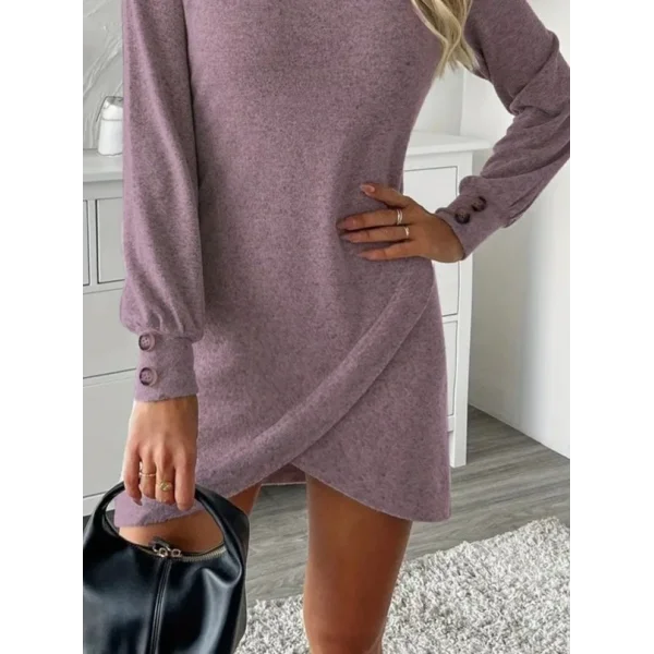 Kadın Uzun Kollu Bisiklet Yaka önden Asimetrik Kesim Detaylı Mini Yumoş Elbise