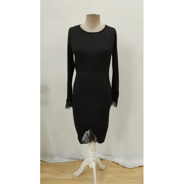 Kadın Uzun Kollu Bisiklet Yaka önden Dantel Ve Yırtmaç Detaylı Dalgıç Elbise