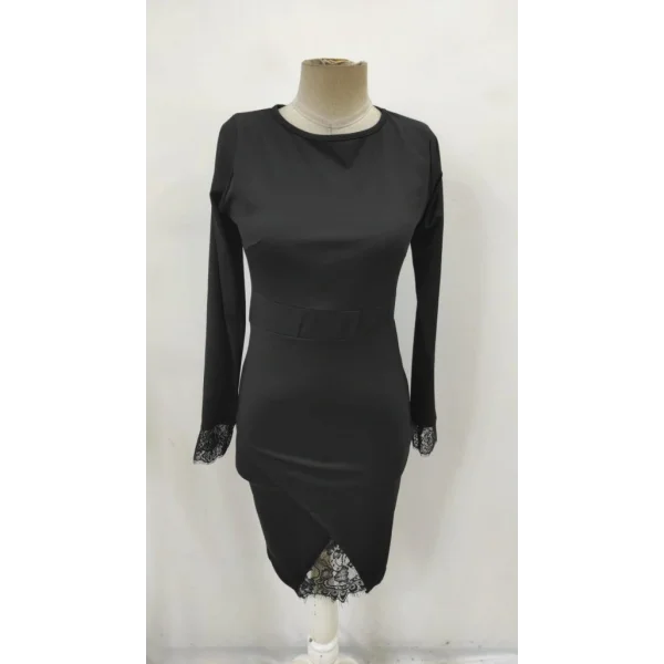 Kadın Uzun Kollu Bisiklet Yaka önden Dantel Ve Yırtmaç Detaylı Dalgıç Elbise