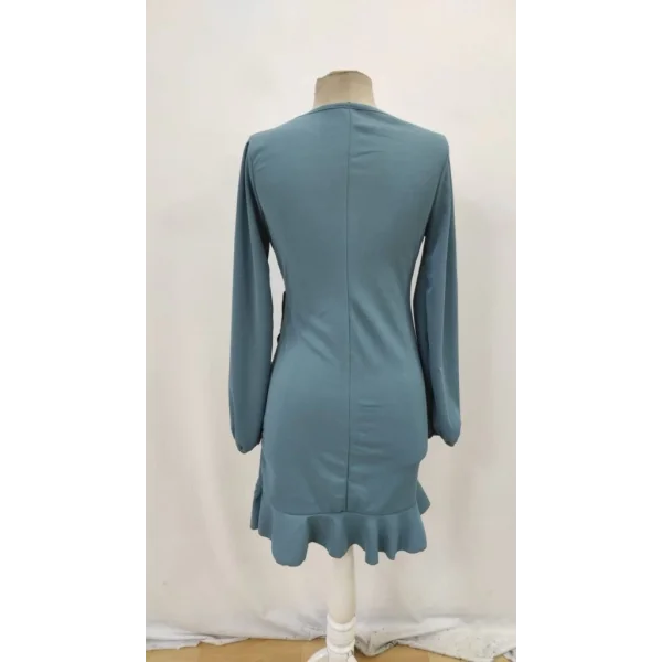 Kadın Uzun Kollu Bisiklet Yaka önden Volanlı Ithal Krep Elbise