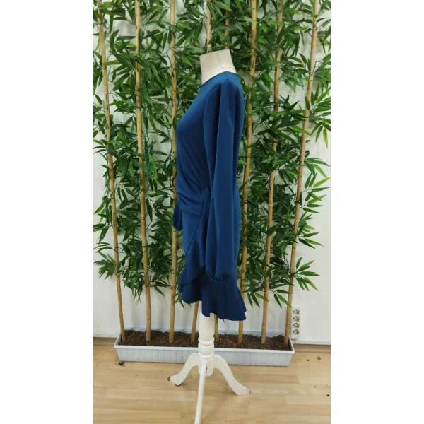 Kadın Uzun Kollu Bisiklet Yaka önden Volanlı Ithal Krep Elbise