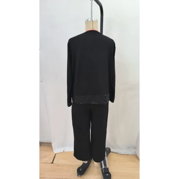 Kadın Uzun Kollu Bisiklet Yaka Pulpayetli Viskon Iki Iplik Bluz Ve Pantolon Ikili Takım