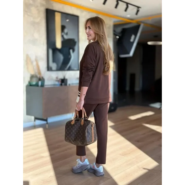 Kadın Uzun Kollu Bisiklet Yaka Ribana Detay Sweat Ve Pantolon Ikili Takım