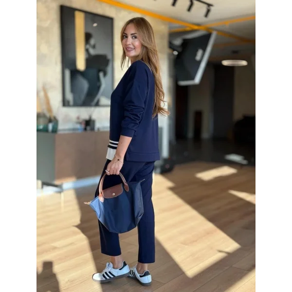 Kadın Uzun Kollu Bisiklet Yaka Ribana Detay Sweat Ve Pantolon Ikili Takım