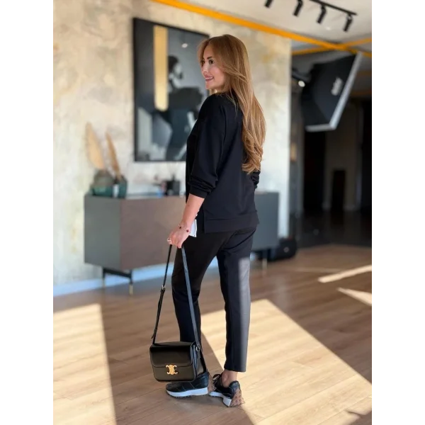 Kadın Uzun Kollu Bisiklet Yaka Ribana Detay Sweat Ve Pantolon Ikili Takım