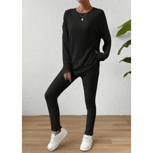 Kadın Uzun Kollu Bisiklet Yaka Salaş Bluz Alt Ve üst şardonlu Kaşkorse Ikili Takım