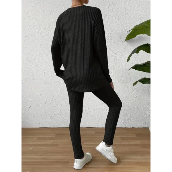 Kadın Uzun Kollu Bisiklet Yaka Salaş Bluz Alt Ve üst şardonlu Kaşkorse Ikili Takım