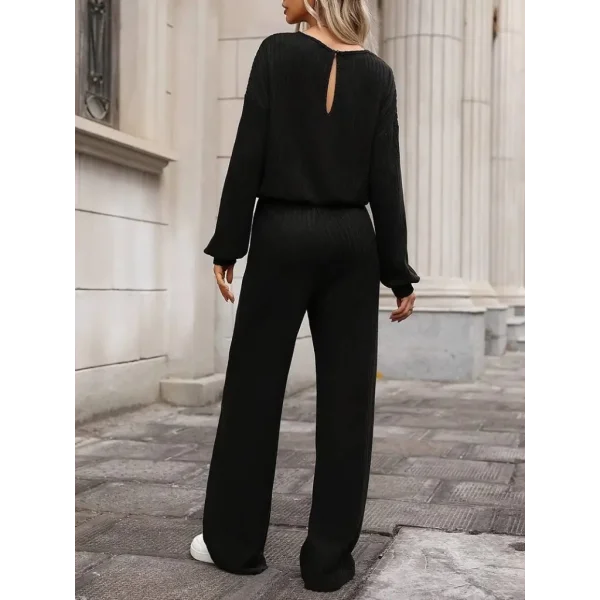 Kadın Uzun Kollu Bisiklet Yaka şardonlu Dalgıç Bluz Ve Pantolon Ikili Takım