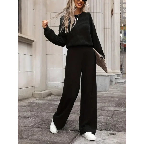 Kadın Uzun Kollu Bisiklet Yaka şardonlu Dalgıç Bluz Ve Pantolon Ikili Takım