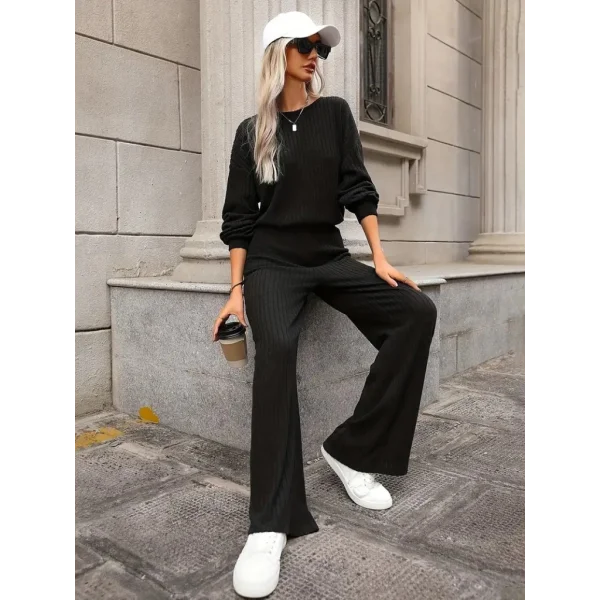 Kadın Uzun Kollu Bisiklet Yaka şardonlu Dalgıç Bluz Ve Pantolon Ikili Takım