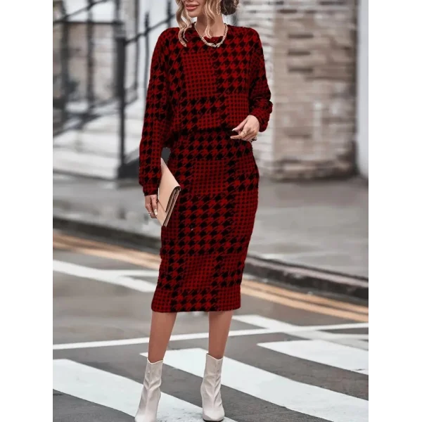 Kadın Uzun Kollu Bisiklet Yaka şardonlu Dalgıç Bluz Ve Yırtmaçlı Midi Etek Takım