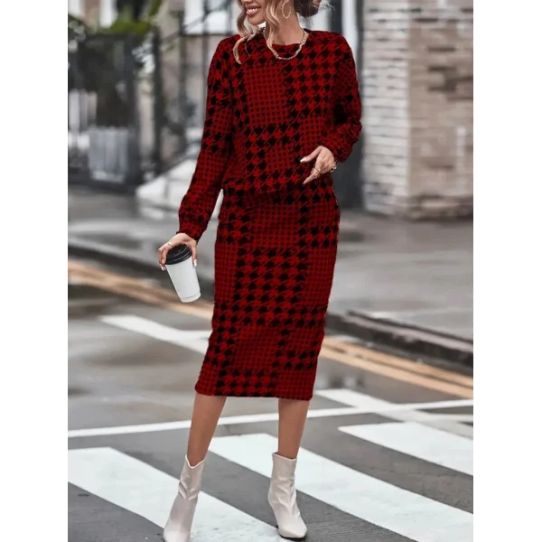 Kadın Uzun Kollu Bisiklet Yaka şardonlu Dalgıç Bluz Ve Yırtmaçlı Midi Etek Takım