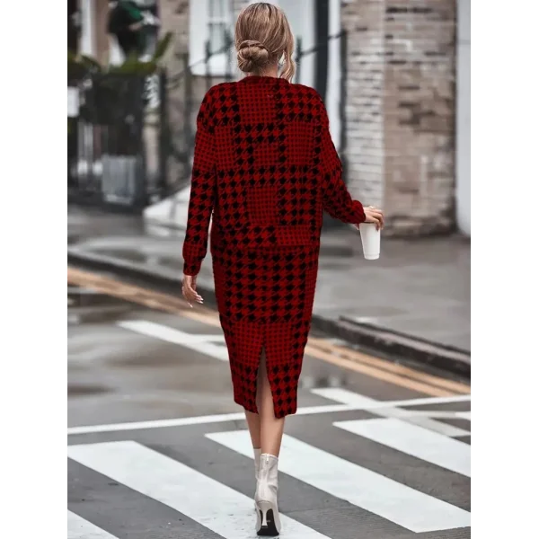 Kadın Uzun Kollu Bisiklet Yaka şardonlu Dalgıç Bluz Ve Yırtmaçlı Midi Etek Takım