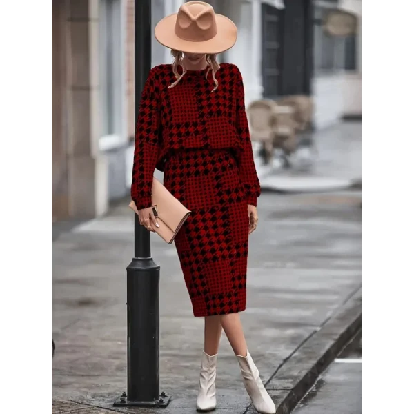 Kadın Uzun Kollu Bisiklet Yaka şardonlu Dalgıç Bluz Ve Yırtmaçlı Midi Etek Takım