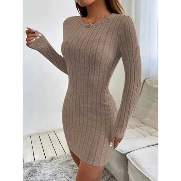 Kadın Uzun Kollu Bisiklet Yaka şardonlu Kalın Fitilli Kaşkorse Mini Boy Elbise