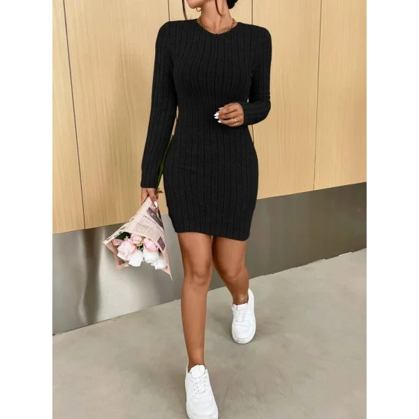 Kadın Uzun Kollu Bisiklet Yaka şardonlu Kalın Fitilli Kaşkorse Mini Boy Elbise