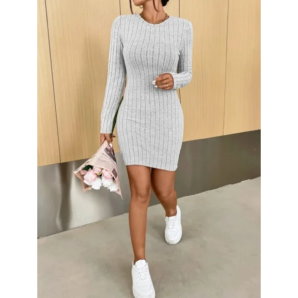 Kadın Uzun Kollu Bisiklet Yaka şardonlu Kalın Fitilli Kaşkorse Mini Boy Elbise