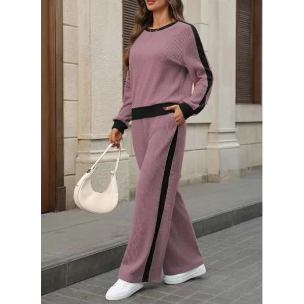 Kadın Uzun Kollu Bisiklet Yaka şardonlu Kaşkorse Bluz Ve Pantolon Ikili Takım