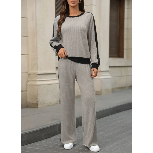 Kadın Uzun Kollu Bisiklet Yaka şardonlu Kaşkorse Bluz Ve Pantolon Ikili Takım
