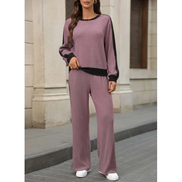 Kadın Uzun Kollu Bisiklet Yaka şardonlu Kaşkorse Bluz Ve Pantolon Ikili Takım