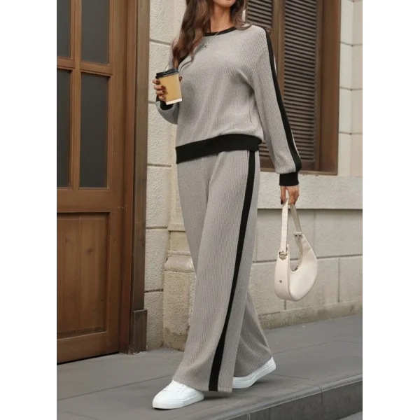 Kadın Uzun Kollu Bisiklet Yaka şardonlu Kaşkorse Bluz Ve Pantolon Ikili Takım