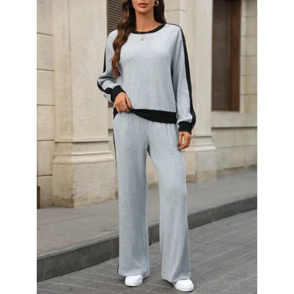 Kadın Uzun Kollu Bisiklet Yaka şardonlu Kaşkorse Bluz Ve Pantolon Ikili Takım