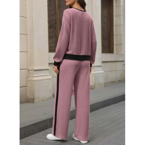 Kadın Uzun Kollu Bisiklet Yaka şardonlu Kaşkorse Bluz Ve Pantolon Ikili Takım