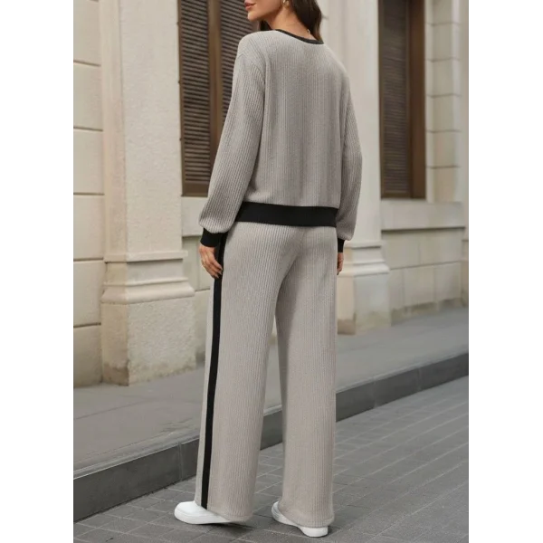 Kadın Uzun Kollu Bisiklet Yaka şardonlu Kaşkorse Bluz Ve Pantolon Ikili Takım