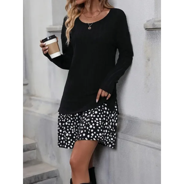 Kadın Uzun Kollu Bisiklet Yaka şardonlu Kaşkorse Bluz Ve Süprem Etek Elbise