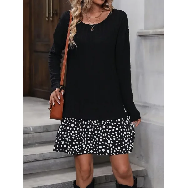 Kadın Uzun Kollu Bisiklet Yaka şardonlu Kaşkorse Bluz Ve Süprem Etek Elbise