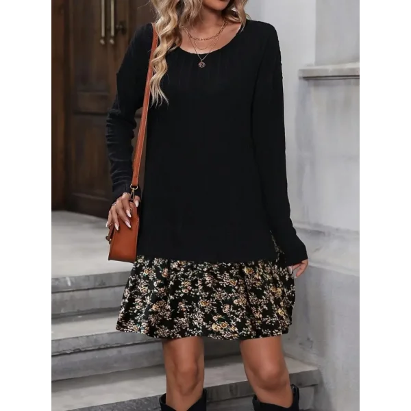 Kadın Uzun Kollu Bisiklet Yaka şardonlu Kaşkorse Bluz Ve Süprem Etek Elbise