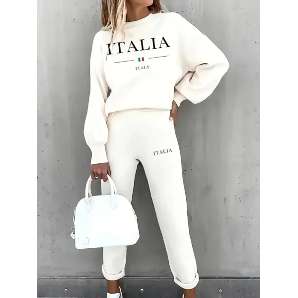 Kadın Uzun Kollu Bisiklet Yaka şardonlu üç Iplik Bluz Ve Pantolon Ikili Takım