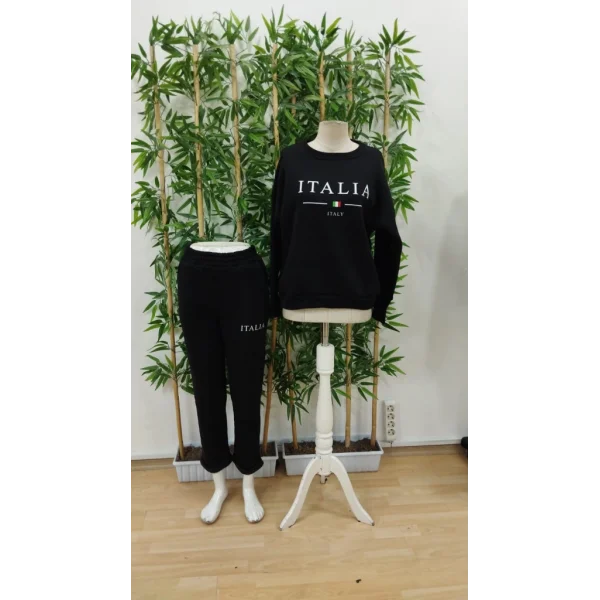 Kadın Uzun Kollu Bisiklet Yaka şardonlu üç Iplik Bluz Ve Pantolon Ikili Takım