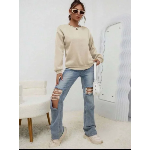 Kadın Uzun Kollu Bisiklet Yaka şardonlu üç Iplik Kumaş Sweat