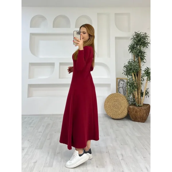 Kadın Uzun Kollu Bisiklet Yaka Size Kadar Yırtmaç Detay Maxi Boy Elbise