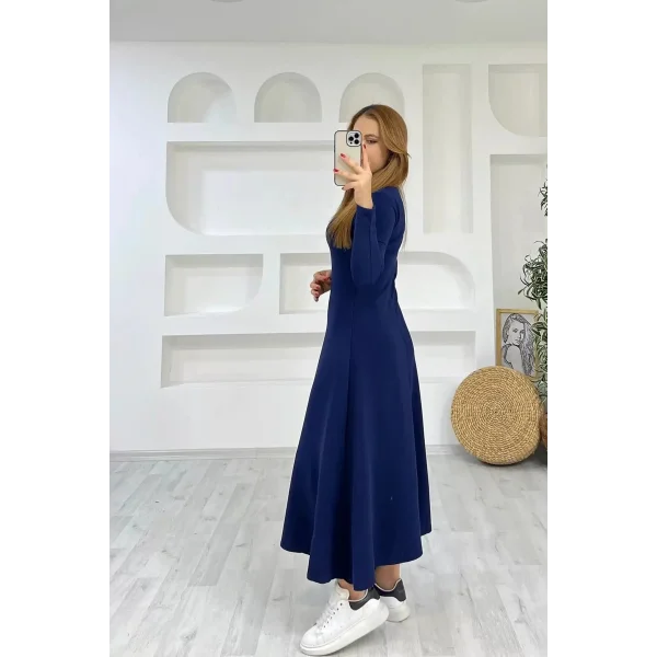 Kadın Uzun Kollu Bisiklet Yaka Size Kadar Yırtmaç Detay Maxi Boy Elbise