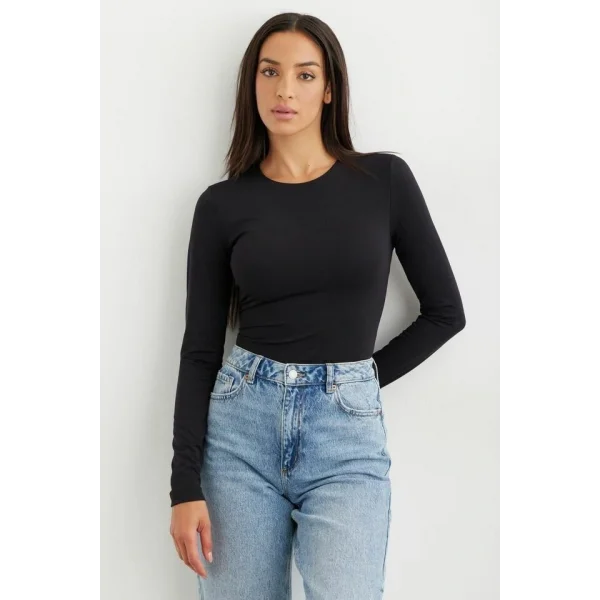 Kadın Uzun Kollu Bisiklet Yaka Süprem Bluz
