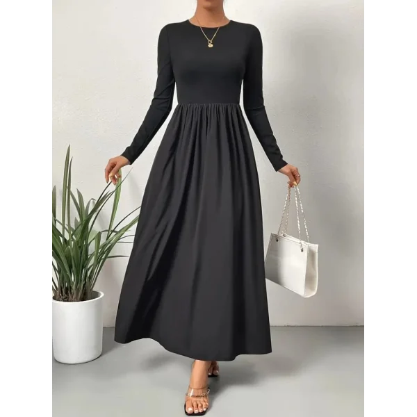 Kadın Uzun Kollu Bisiklet Yaka Uzun üst Viskon Alt Trikoton Elbise