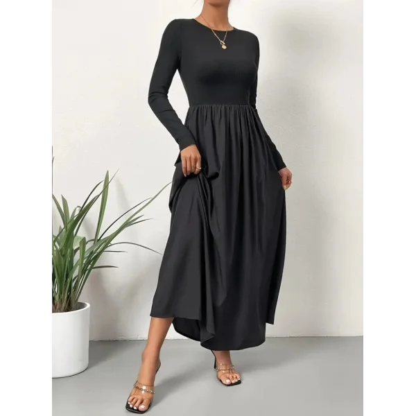 Kadın Uzun Kollu Bisiklet Yaka Uzun üst Viskon Alt Trikoton Elbise