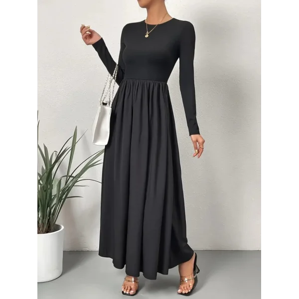 Kadın Uzun Kollu Bisiklet Yaka Uzun üst Viskon Alt Trikoton Elbise