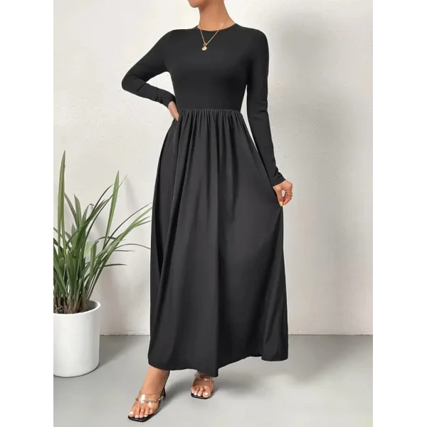 Kadın Uzun Kollu Bisiklet Yaka Uzun üst Viskon Alt Trikoton Elbise