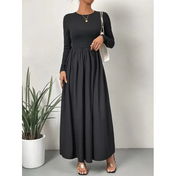Kadın Uzun Kollu Bisiklet Yaka Uzun üst Viskon Alt Trikoton Elbise